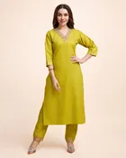 Cotton Blend Solid Kurta with Pant for Women 