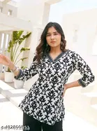 Cotton Printed Short Kurti for Women, White 