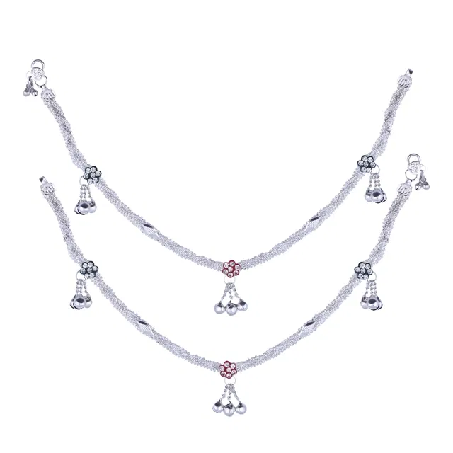 Brass Rhodium Plated Anklet Set (Silver, Set of 1)