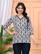 Cotton Floral Print Short Kurti for Women 