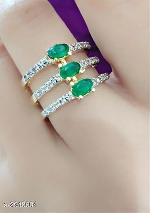 Designer Ring for Women (Emerald Green, Free Size)