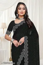 Georgette Embellished Saree For Women, Black