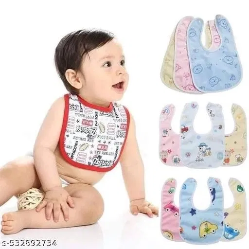 Preetaaru (Pack Of 4) Baby Waterproof Bibs With Chit Button