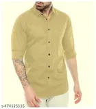 Cotton Blend Solid Shirt for Men, Khaki 