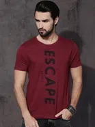 Round Neck Printed T-Shirt for Men (Maroon, XXL)