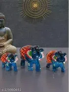 Poly Resin Elephant Idol (Blue, Set of 3)