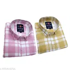 Cotton Blend Checked Shirt for Men, Pink & Gold 