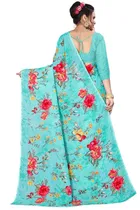 कनूड़ा प्रिंट्स फैंसी विमेंस जॉर्जेट फ्लावर प्रिंटेड साड़ी 