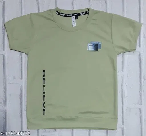Cotton Blend Round Neck Printed T-Shirt for Boys (Green, 8-9 Years)