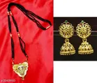 Alloy Mangalsutra with Earrings for Women (Gold & Black, Set of 2)