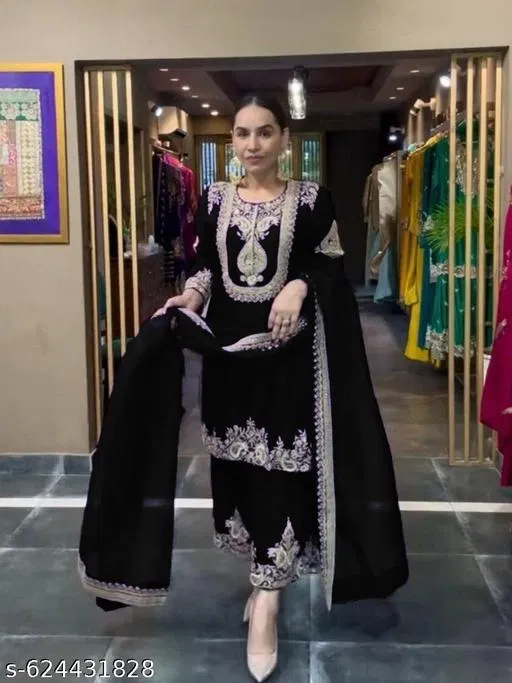 Kurta Set for Women (Black, L)