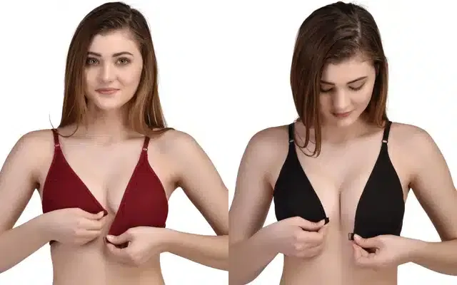 Front Open Bra for Women (Pack of 2) (Multicolor, 38B)