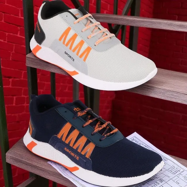 Sports Shoes for Men, Pack of 2, White & Blue (10)