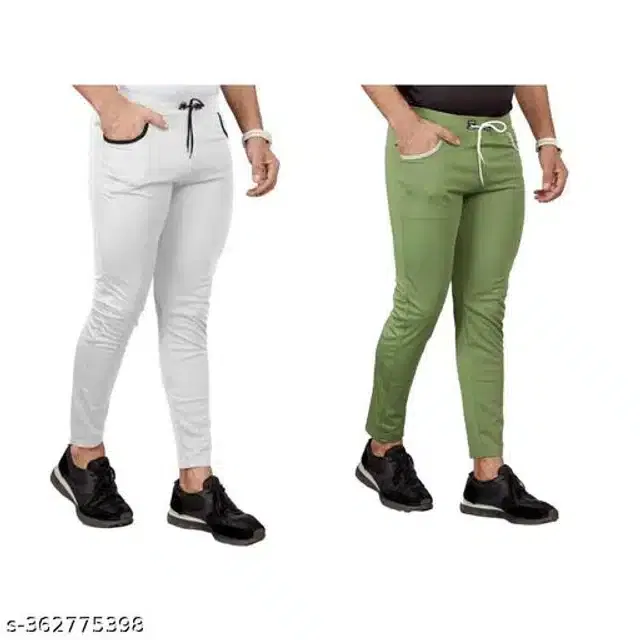 Lycra Track Pants for Men (Grey & Green, 30) (Pack of 2)