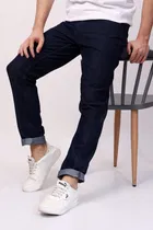 Cotton Blend Slim Fit Jeans for Men (Navy Blue, 32)