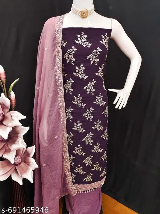 Embroidered Anarkali Suit for Women (Purple, Un Stitched)