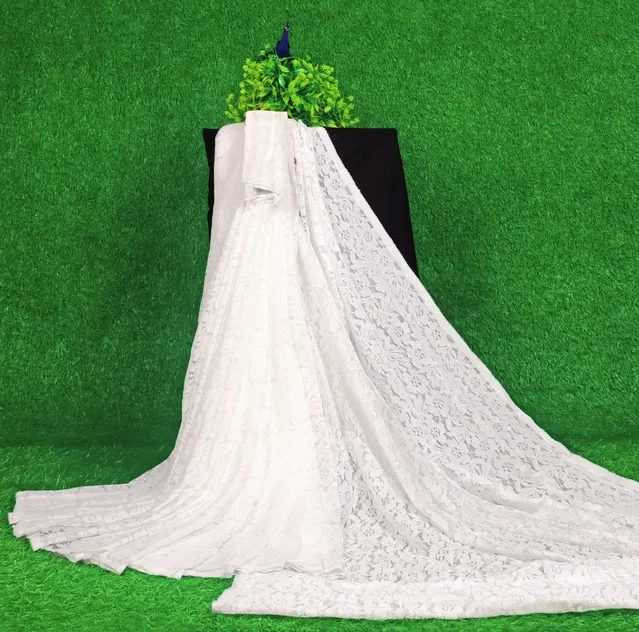 Net Floral Saree for Women (White , 6.3 m)