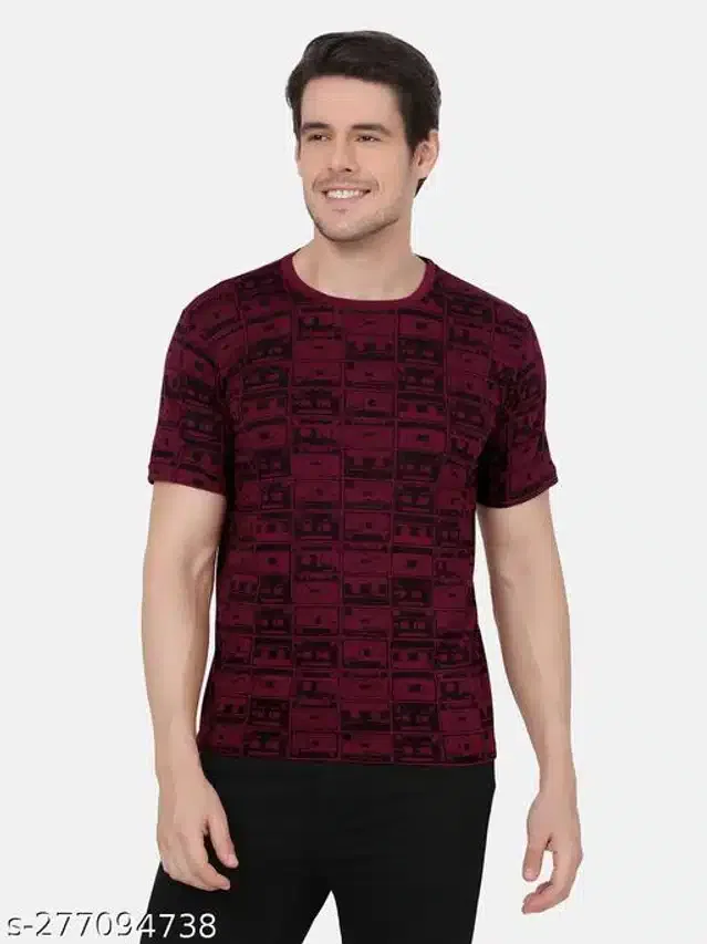 Half Sleeves T-Shirt for Men (Maroon & Black, XL)