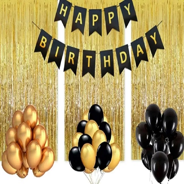 Party Decoration Kits (Black & Gold, Set of 35)