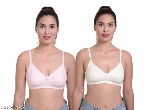 Nylon Bra for Women, Pink, Pack of 2 (34B)