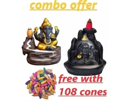 Ganesh ji Idol with Adiyogi & 108 Pcs Smoke Cones (Multicolor, Set of 1)