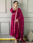 Embroidered Art Silk Gown Kurta Set for Women 