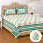 KC Jaipuri Cotton King Bedsheeet Leaf Printed 90x108in Blue