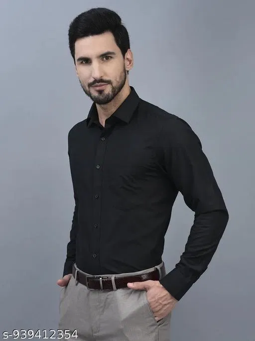 Solid Shirt for Men (Black, XXL)