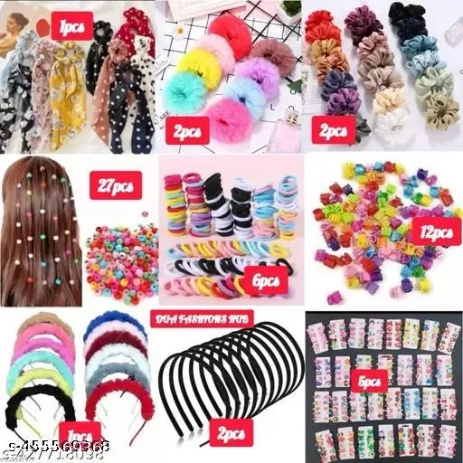 Abs Plastic Hair Accessories Combo for Women, Pack of 58 (Multicolor)