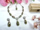 Mehandi Finish Sparkling Necklace Set with Maang Tikka for Women 
