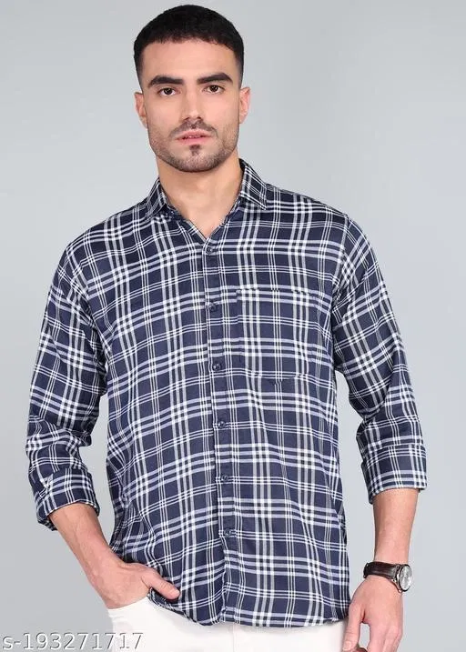 Cotton Blend Printed Shirt for Men, Blue (M)