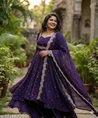 Embroidered Vichitra Silk Kurta Set for Women 