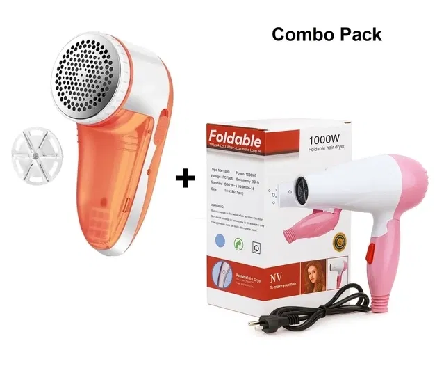 1290 Dual-Speed 1000W Foldable Hair Dryer and Electric Lint Remover (Combo Pack)