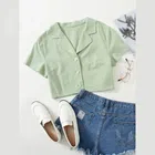 Half Sleeves Solid Crop Shirt for Women (Mint Green, S)