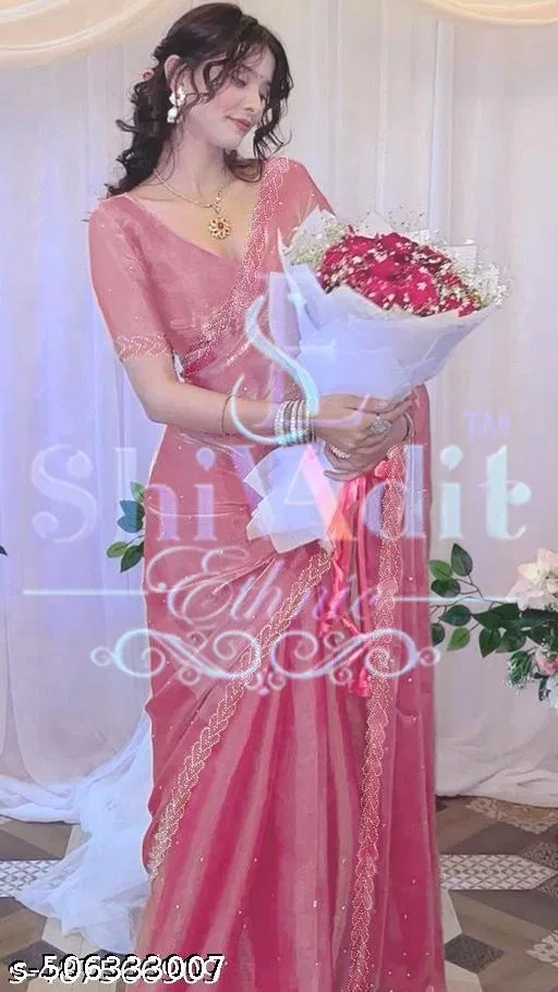 Jimmy Choo Solid Saree For Women, Pink
