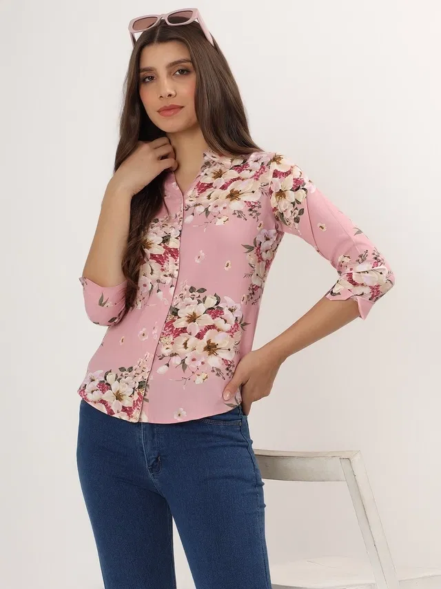 Rayon Printed Shirt for Women (Pink. XXL)