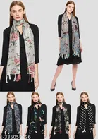 Printed Chiffon Scarves with Tassels for Women, Multicolor, Pack of 6