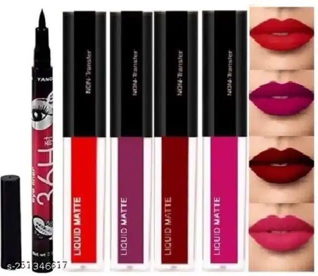 36H Eyeliner with 4 Pcs Liquid Matte Liquid Lipsticks (Multicolor, Set of 2)