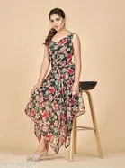 Floral Print Sleeveless Maxi Gown for Women 