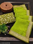 Georgette Solid Saree for Women, Olive 