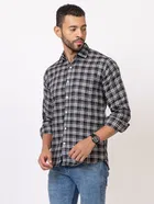 Cotton Blend Checkered Shirt for Men, Black 