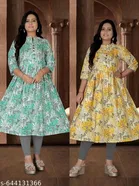 Floral Printed Cotton Kurti with Show Button for Women, Pack of 2 