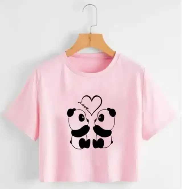 Printed Crop T-shirt for Women (Pink, XL)