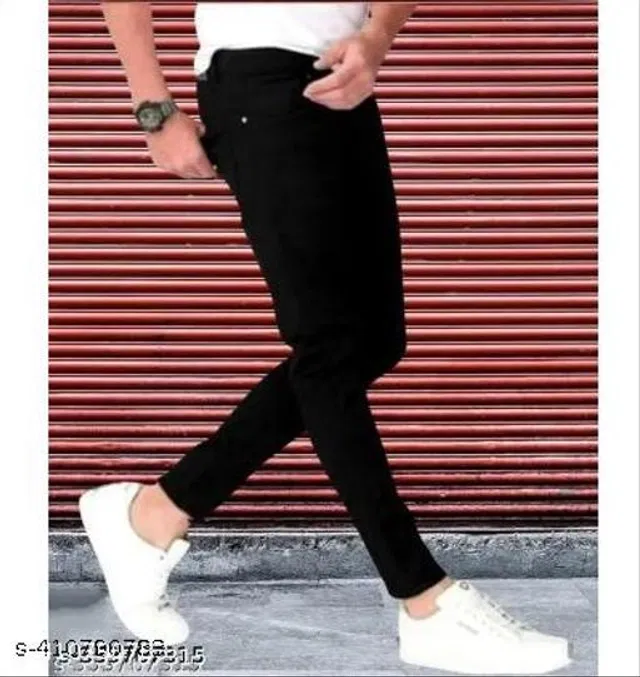 Denim Slim Fit Jeans for Men (Black, 36)