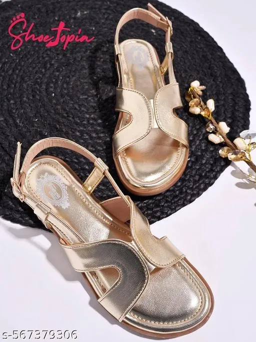 Shoetopia Girls Flat Sandals Gold Size 5.0
