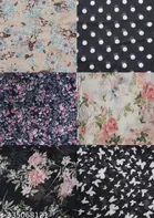 Printed Chiffon Scarves with Tassels for Women, Multicolor, Pack of 6