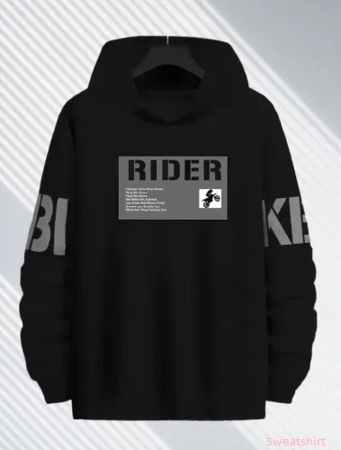 Fleece Printed Hoodie for Men (Black, L)