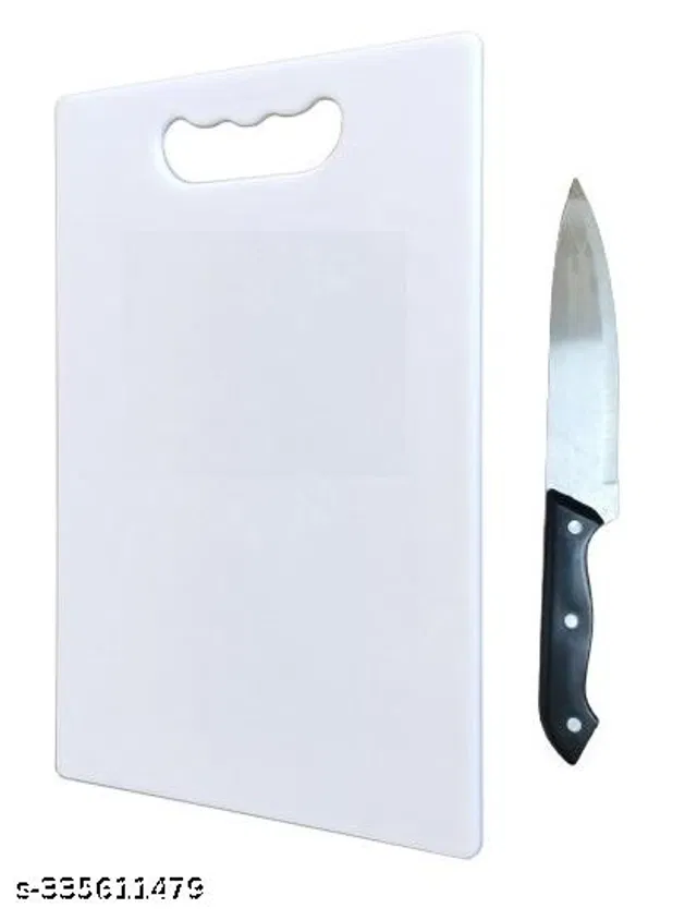 Plastic Chopping Board with Knife (Multicolor, of 1)