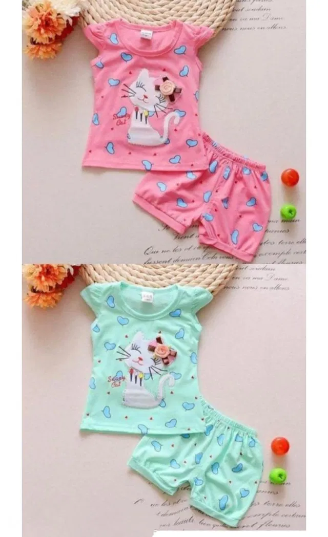 Hosiery Clothing Set for Girls (Multicolor, 18-24 Months) (Set of 2)
