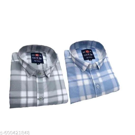 Cotton Blend Checkred Shirt for Men, Multicolor, Pack of 2 (L)